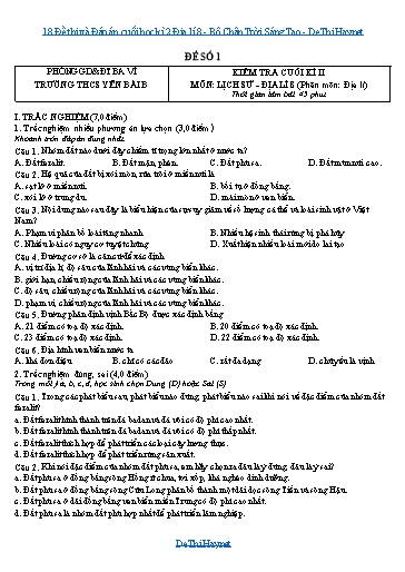 18 Đề thi và Đáp án cuối học kì 2 Địa lí 8 - Bộ Chân Trời Sáng Tạo