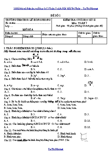 18 Đề thi và Đáp án cuối học kì 2 Toán 7 sách Kết Nối Tri Thức