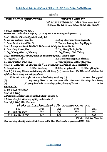 18 Đề thi và Đáp án giữa học kì 1 Địa lí 9 - Bộ Cánh Diều