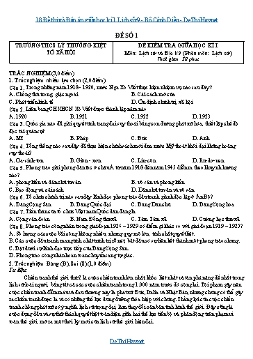 18 Đề thi và Đáp án giữa học kì 1 Lịch sử 9 - Bộ Cánh Diều