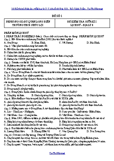 18 Đề thi và Đáp án giữa học kì 1 Lịch sử & Địa lí 8 - Bộ Cánh Diều