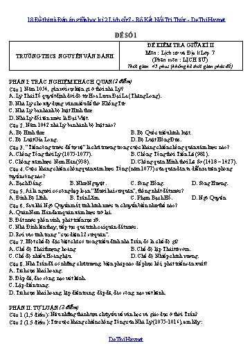18 Đề thi và Đáp án giữa học kì 2 Lịch sử 7 - Bộ Kết Nối Tri Thức