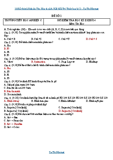 18 Đề thi và Đáp án Tin Học 4 sách Kết Nối Tri Thức học kì 2