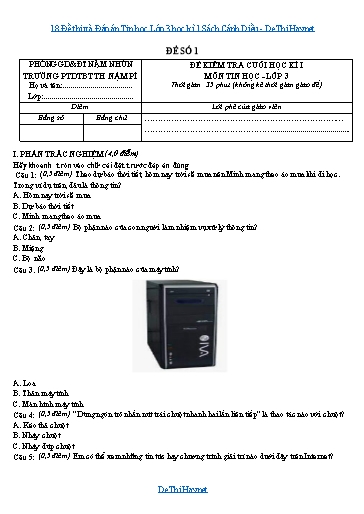 18 Đề thi và Đáp án Tin học Lớp 3 học kì 1 Sách Cánh Diều