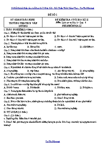 19 Đề thi và Đáp án cuối học kì 2 Địa lí 6 - Bộ Chân Trời Sáng Tạo