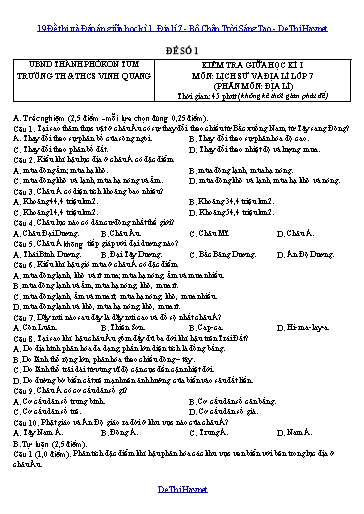 19 Đề thi và Đáp án giữa học kì 1 Địa lí 7 - Bộ Chân Trời Sáng Tạo