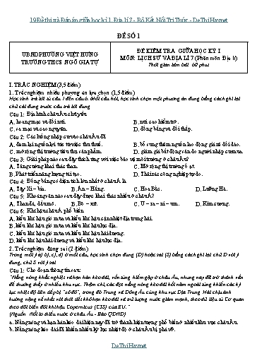 19 Đề thi và Đáp án giữa học kì 1 Địa lí 7 - Bộ Kết Nối Tri Thức