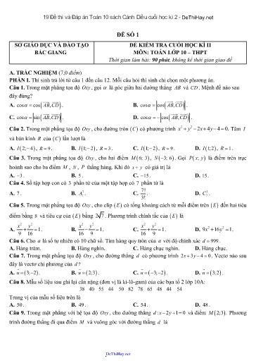 19 Đề thi và Đáp án Toán 10 sách Cánh Diều cuối học kì 2
