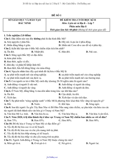20 Đề thi và Đáp án cuối học kì 2 Địa lí 7 - Bộ Cánh Diều