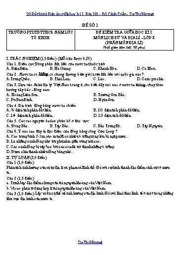 20 Đề thi và Đáp án giữa học kì 1 Địa lí 8 - Bộ Cánh Diều