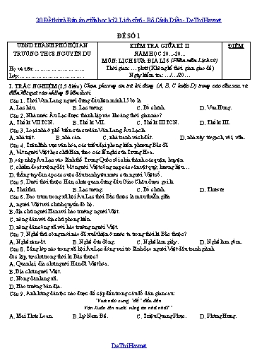20 Đề thi và Đáp án giữa học kì 2 Lịch sử 6 - Bộ Cánh Diều