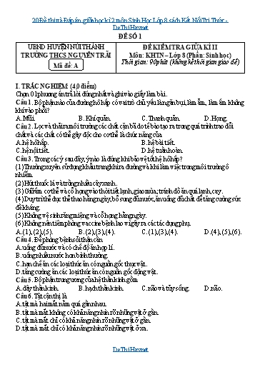 20 Đề thi và Đáp án giữa học kì 2 môn Sinh Học Lớp 8 sách Kết Nối Tri Thức