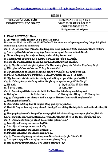 21 Đề thi và Đáp án cuối học kì 1 Lịch sử 7 - Bộ Chân Trời Sáng Tạo
