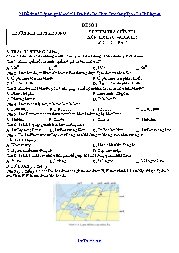 21 Đề thi và Đáp án giữa học kì 1 Địa lí 6 - Bộ Chân Trời Sáng Tạo