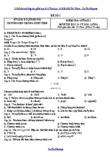 21 Đề thi và Đáp án giữa học kì 2 Tin học 10 Kết Nối Tri Thức