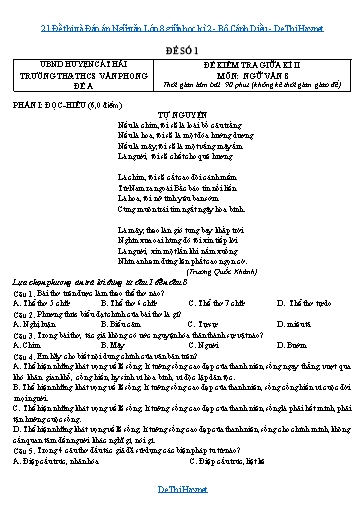 21 Đề thi và Đáp án Ngữ văn Lớp 8 giữa học kì 2 - Bộ Cánh Diều