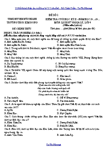 22 Đề thi và Đáp án cuối học kì 2 Lịch sử 6 - Bộ Cánh Diều