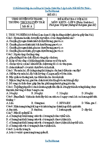 22 Đề thi và Đáp án cuối học kì 2 môn Sinh Học Lớp 8 sách Kết Nối Tri Thức