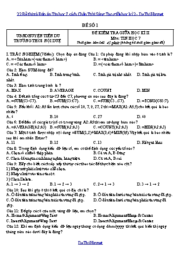 22 Đề thi và Đáp án Tin học 7 sách Chân Trời Sáng Tạo giữa học kì 2