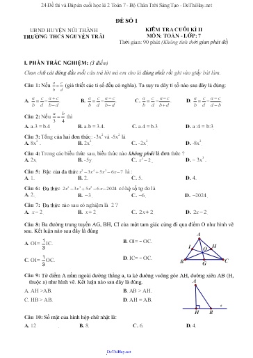 24 Đề thi và Đáp án cuối học kì 2 Toán 7 - Bộ Chân Trời Sáng Tạo