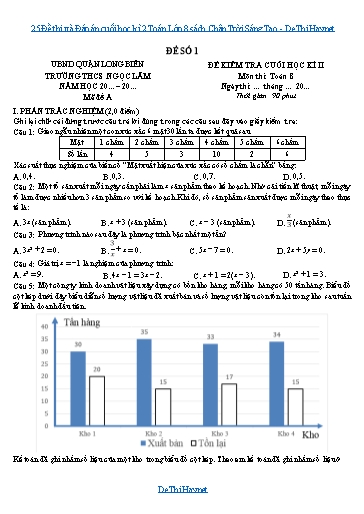 25 Đề thi và Đáp án cuối học kì 2 Toán Lớp 8 sách Chân Trời Sáng Tạo