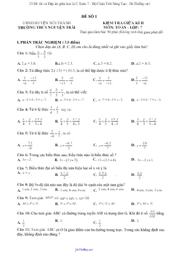 25 Đề thi và Đáp án giữa học kì 2 Toán 7 - Bộ Chân Trời Sáng Tạo