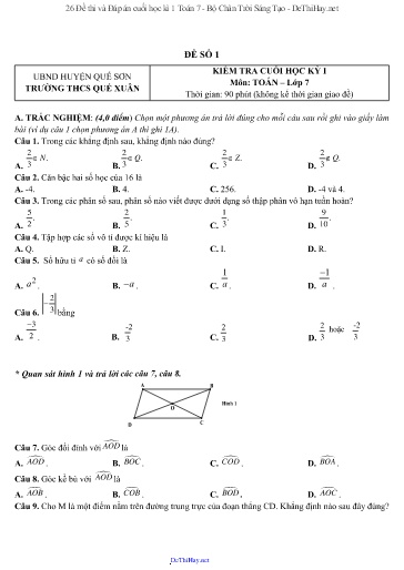 26 Đề thi và Đáp án cuối học kì 1 Toán 7 - Bộ Chân Trời Sáng Tạo
