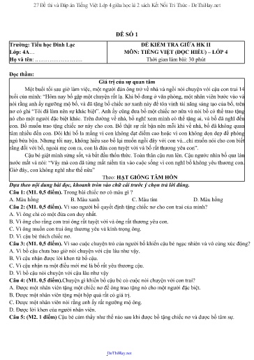 27 Đề thi và Đáp án Tiếng Việt Lớp 4 giữa học kì 2 sách Kết Nối Tri Thức