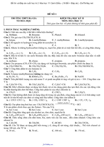 Đề thi và Đáp án cuối học kì 2 Hóa học 11 Cánh Diều - (16 Đề + Đáp án)