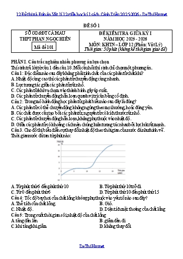 12 Đề thi và Đáp án Vật lí 12 giữa học kì 1 sách Cánh Diều 2025-2026