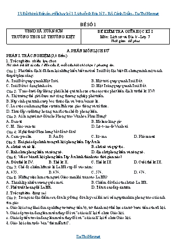 13 Đề thi và Đáp án giữa học kì 1 Lịch sử & Địa lí 7 - Bộ Cánh Diều
