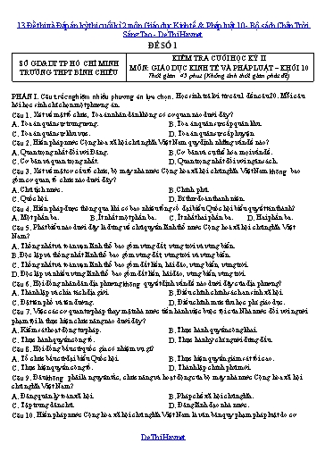 13 Đề thi và Đáp án kỳ thi cuối kì 2 môn Giáo dục Kinh tế & Pháp luật 10 - Bộ sách Chân Trời Sáng Tạo
