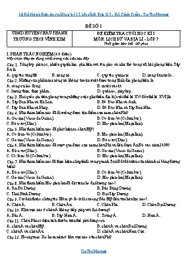 14 Đề thi và Đáp án cuối học kì 1 Lịch sử & Địa lí 7 - Bộ Cánh Diều