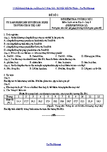 15 Đề thi và Đáp án cuối học kì 1 Địa lí 6 - Bộ Kết Nối Tri Thức