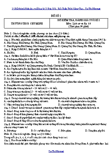 15 Đề thi và Đáp án cuối học kì 1 Địa lí 9 - Bộ Chân Trời Sáng Tạo