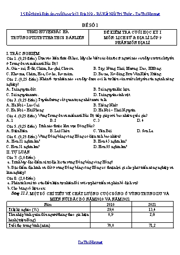 15 Đề thi và Đáp án cuối học kì 1 Địa lí 9 - Bộ Kết Nối Tri Thức