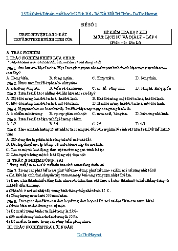 15 Đề thi và Đáp án cuối học kì 2 Địa lí 6 - Bộ Kết Nối Tri Thức