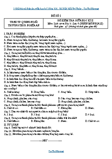 15 Đề thi và Đáp án giữa học kì 2 Địa lí 6 - Bộ Kết Nối Tri Thức