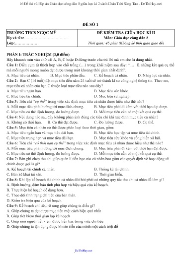 16 Đề thi và Đáp án Giáo dục công dân 8 giữa học kì 2 sách Chân Trời Sáng Tạo