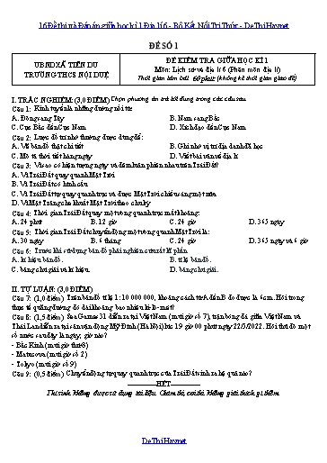 16 Đề thi và Đáp án giữa học kì 1 Địa lí 6 - Bộ Kết Nối Tri Thức