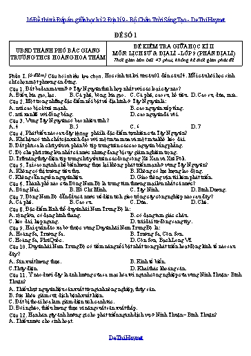 16 Đề thi và Đáp án giữa học kì 2 Địa lí 9 - Bộ Chân Trời Sáng Tạo