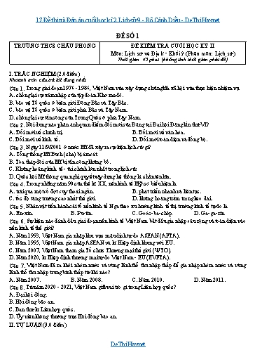 17 Đề thi và Đáp án cuối học kì 2 Lịch sử 9 - Bộ Cánh Diều