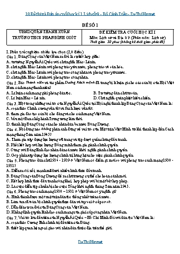 18 Đề thi và Đáp án cuối học kì 1 Lịch sử 9 - Bộ Cánh Diều