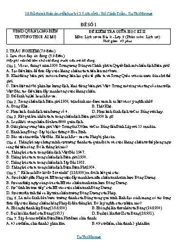18 Đề thi và Đáp án giữa học kì 2 Lịch sử 9 - Bộ Cánh Diều