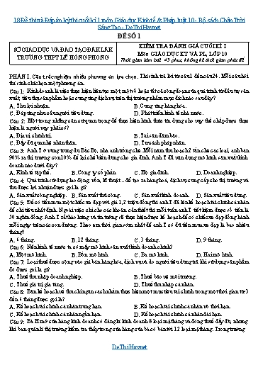 18 Đề thi và Đáp án kỳ thi cuối kì 1 môn Giáo dục Kinh tế & Pháp luật 10 - Bộ sách Chân Trời Sáng Tạo