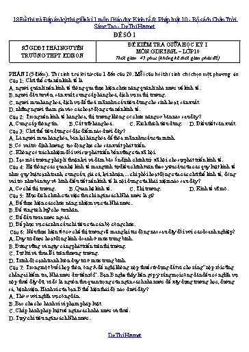 18 Đề thi và Đáp án kỳ thi giữa kì 1 môn Giáo dục Kinh tế & Pháp luật 10 - Bộ sách Chân Trời Sáng Tạo