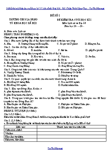 19 Đề thi và Đáp án cuối học kì 1 Lịch sử & Địa lí 6 - Bộ Chân Trời Sáng Tạo