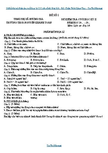 19 Đề thi và Đáp án cuối học kì 2 Lịch sử & Địa lí 6 - Bộ Chân Trời Sáng Tạo