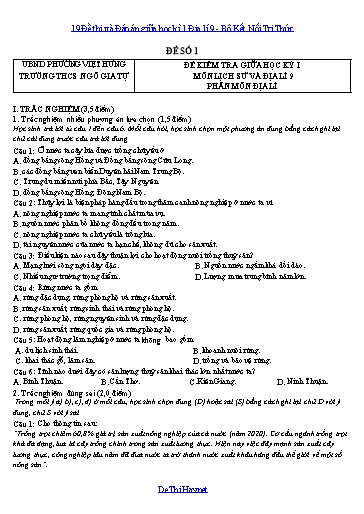 19 Đề thi và Đáp án giữa học kì 1 Địa lí 9 - Bộ Kết Nối Tri Thức