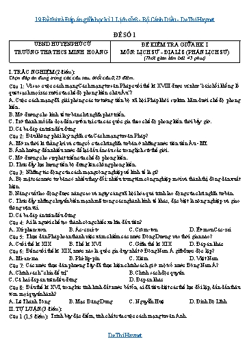 19 Đề thi và Đáp án giữa học kì 1 Lịch sử 8 - Bộ Cánh Diều